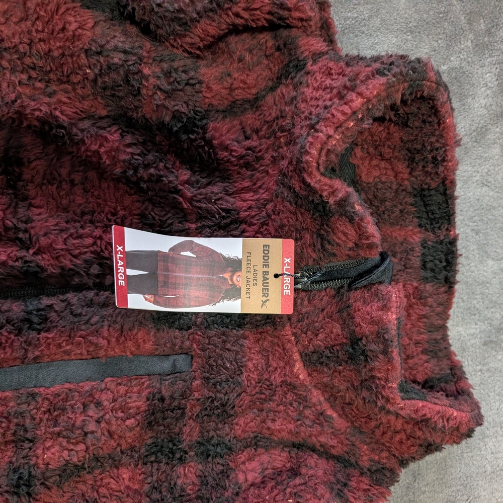 Eddie Bauer Burgundy and Black Fleece Jacket - Picture 3 of 4
